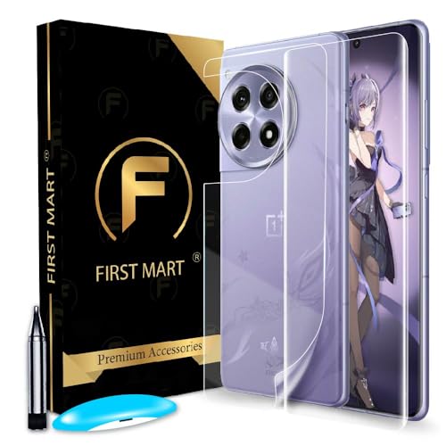 Image of FIRST MART HD+ UV Tempered Glass Compatible With OnePlus 12R 5G (6.78 Inches) With Edge To Edge Back Nano Membrane and Easy Cleaning Kit | Clear