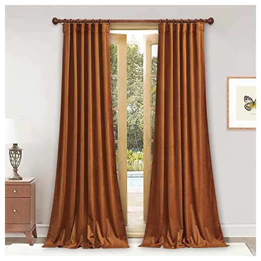 StangH Velvet Curtains for Sliding Door - Burnt Orange Blackout Drapes 96 inches, Luxury Back Tab Thermal Insulated Window Curtains for Living Room, W52 x L96, 2 Panels