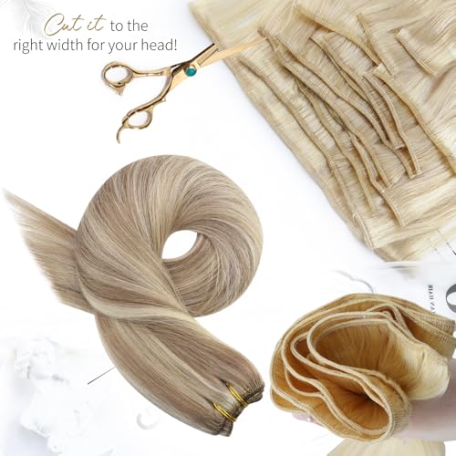 Moresoo Weft Hair Extensions Remy Human Hair Weft Light Brown with Platinum Blonde Sew in Hair Extensions Human Hair 16 Inch 100g/Pack #P9A/60 - Image 4