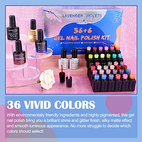 Lavender Violets UV-Gel-Nagellack 42 PCS mit Base und Matte-Glänzende/Diamant/Glow in the dark No Wipe Top Coat Soak Off… – Bild 8