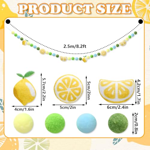Image of JarThenaAMCS Summer Felt Banner 3D Yellow Green Blue Lemon Pom Ball Garland No DIY Required Bunting for Party Supplies Hanging Decoration