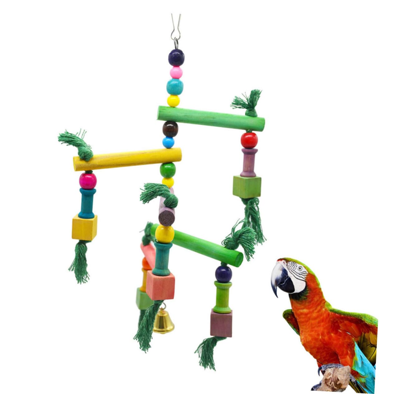 Sosoport 3piezas Juguete De para Aves Columpio y Escalera Diversión y Ejercicio para Periquitos y Diseño De Madera Natural Color Aleatorio