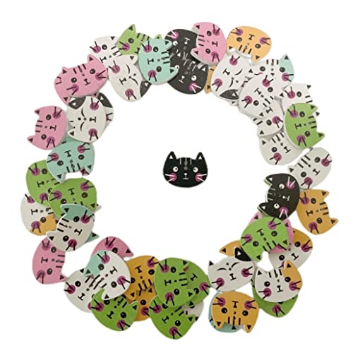 Norinoya 50Pcs Cat Wooden Buttons for Crafts Mixed Wood Buttons for Sewing DIY Cloth,Buttons for Sewing Knitting Arts Crafts DIY Handmade - Image 3