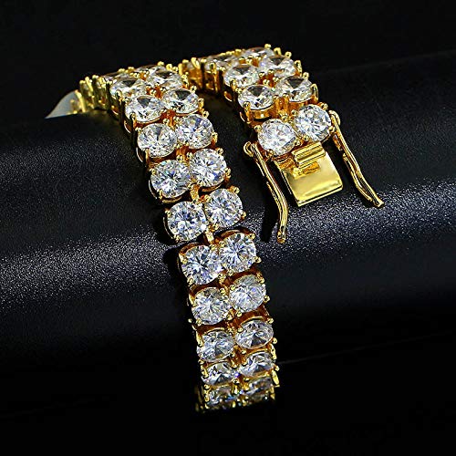 18K Gold Moissanit Doppelrunde Tennisarmband ， 8 Zoll Länge ， Atemberaubendes Schmuckgeschenk für Männer