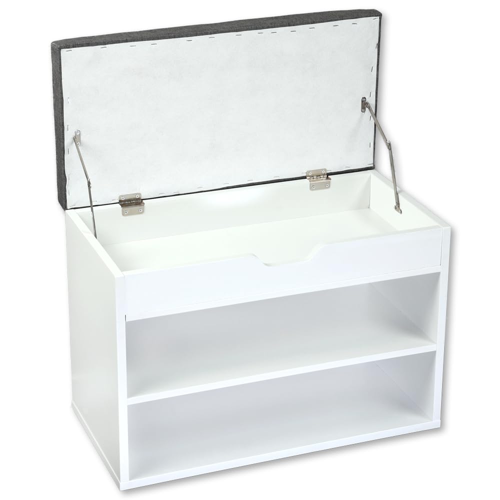 Kesper Schuhschrank mit Sitzkissen, Material: Faserplatte, Maße: B60 x H45 cm x L30 cm, Farbe: Weiß 15914 13