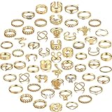 YEEZII 68 Pcs Gold Knuckle Rings Set for Women, Stackable Boho Joint Finger Midi Rings Silver Hollow Carved Crystal Stacking Ring Pack