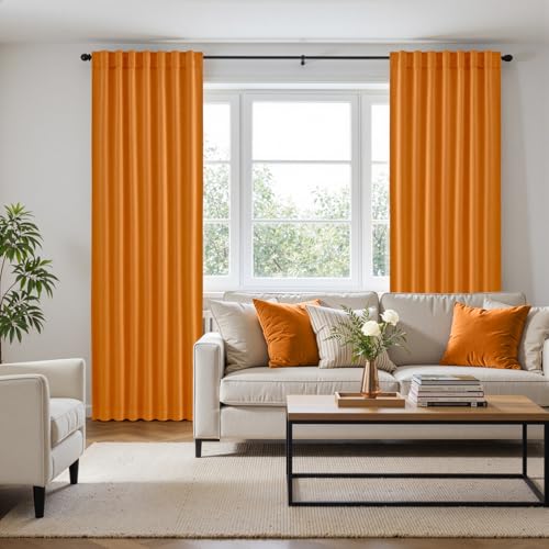 Image of ANRODUO Orange Back Tab Blackout Curtains 84 Inch Long 2 Panels | Rod Pocket,Thermal Insulated Room Darkening Light Blocking Curtains for Living Room Bedroom Privacy,W42xL84