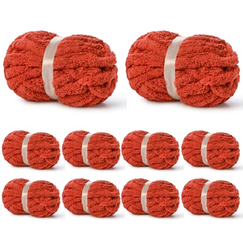 10 Pack of Deep Orange Soft Jumbo Chunky Yarn for Hand Knitting Thick Blanket Yarn for Crocheting #10 Super Bulky Yarns 220yds/70.5oz Fluffy Chunky Chenille Yarns for Crocheting.