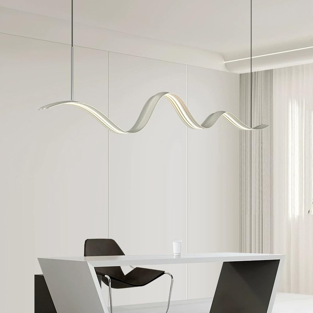 Dario lineare da 39,4 Pollici, Moderno Dario a LED in Metallo Bianco, Design a Forma di Arco, Dario sospeso, de da Sala da Pranzo sopra Il Tavolo, luci a Sospensione reabili in