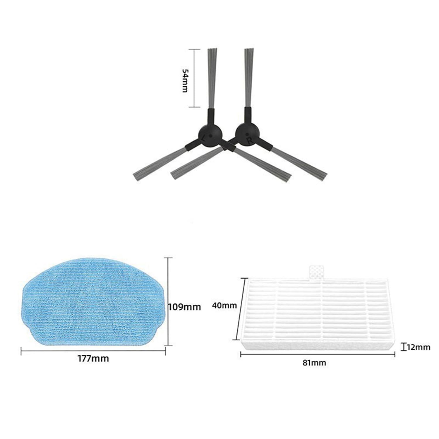 INF Accesorios de Repuesto para Robot Aspirador MAMNV BR150/BR151, para ZCWA BR150/BR251, ONSON BR150/BR551, filtros/cepillos Laterales/Trapos