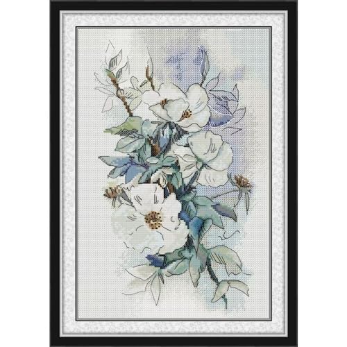 Image of Stamped Cross Stitch Kits for Beginners- Full Set of Blooming Heather Embroidery for Adults,11 CT 3 Strands DIY Patterns Counted Arts Craft 13x18 inch