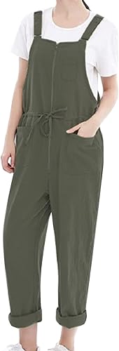 Flygo Monos casuales de algodón para mujer, con correa ajustable, overoles holgados