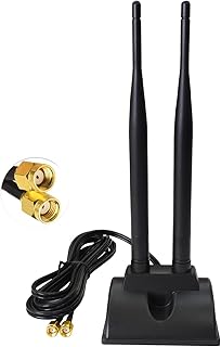 Imwell External Wifi Antenna 2.4G/5.8G Dual Frequency 6dBi RP-SMA Adapter Aerial Magnetic Base 2m Cable Compatible for Wifi Security Camera Card WLAN PCI Wireless Router Bluetooth TP-Link Dlink