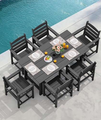 Serwall 7-Piece Patio Dining Table Sets, Outdoor Hdpe Dining Furniture Set With Umbrella Hole Cut-Out Table And 6 Chairs thumb #6