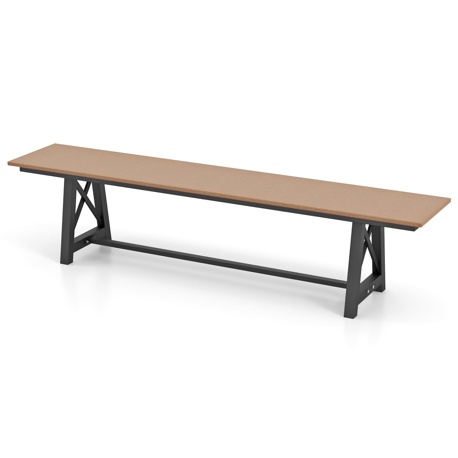 KOMFOTTEU Panchina da Giardino 3-4 Posti, Portata 500 kg | Panchina da Esterno in HDPE e Metallo, per Cortile, Parco, Terrazzo, 183 x 35 x 41,5 cm, Marrone e Nero