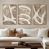 Large Framed Neutral Abstract Wall Art for Living Room, 3 Piece Modern Canvas Prints Paintings Artwork for Walls, Minimalist Beige Taupe White Abstract Pictures for Hallway Office Wall Decor 24x36 In