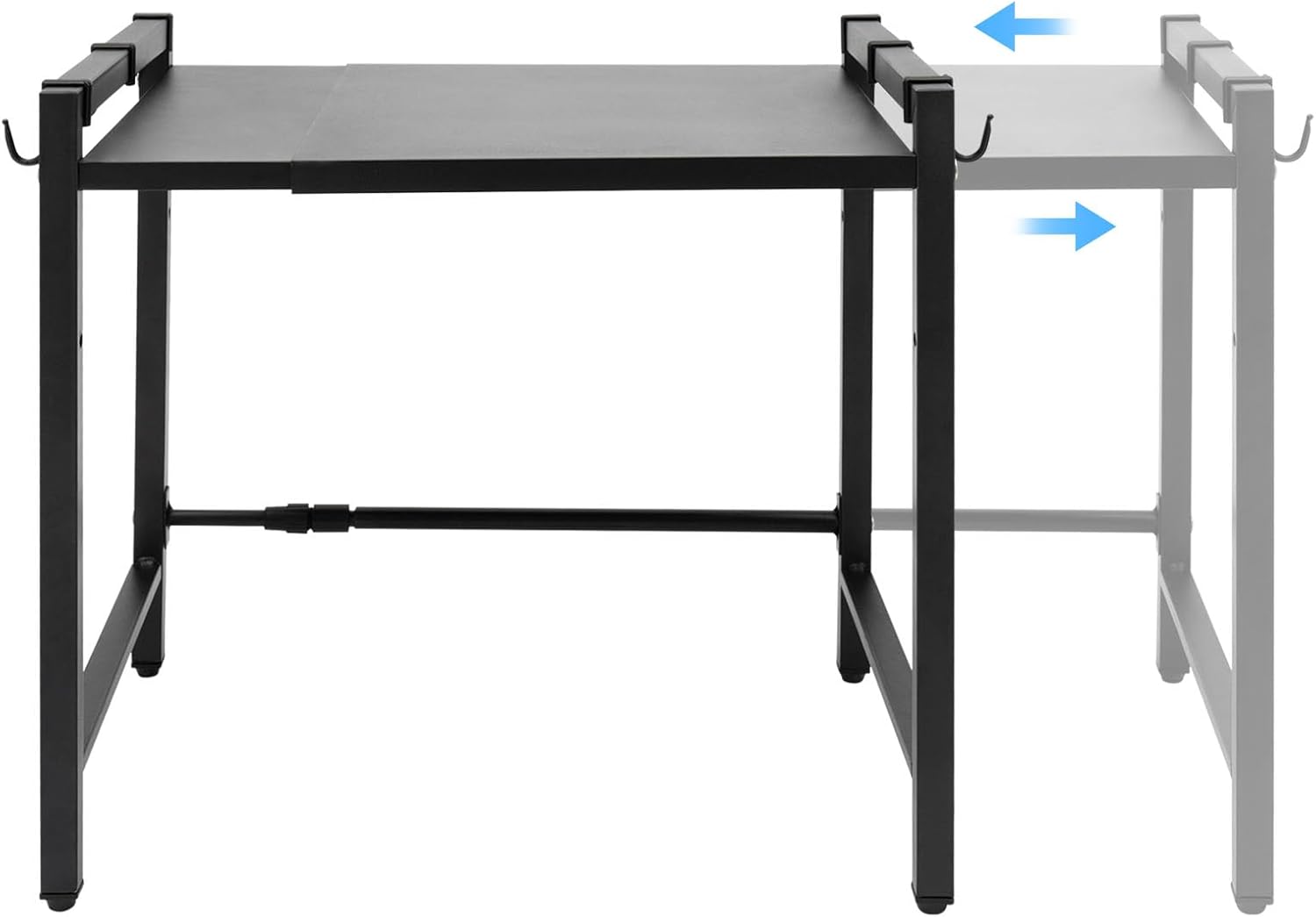 Standing Baker's Racks, Expandable Microwave Oven Rack, Adjustable Microwave/Toaster Shelf Stand Kitchen Counter Top Organizer, with 6 Hooks, 66.14lbs Weight Capacity, Black Counter Top Organizer