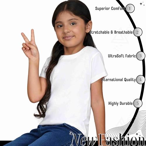 Image of Kids Round Neck T-Shirt Half Sleeves 100% Cotton Rich Soft Comfortable Fit Stylish Plain Color 1+1 Combo Original Brand Tshirt for Girls
