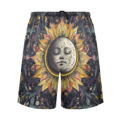 Men's Short Pajama Bottoms Moon Lunar Floral Leaves Home Casual Sleep Pants