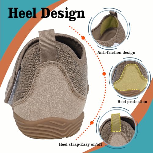 Image of Sisttke Diabetic Shoes for Women Men Adjustable Wide Width Orthopedic House Slippers Arch Support Walking Shoes for Arthritis Edema Plantar Fasciitis Swollen Feet Elderly Indoor Outdoor Brown