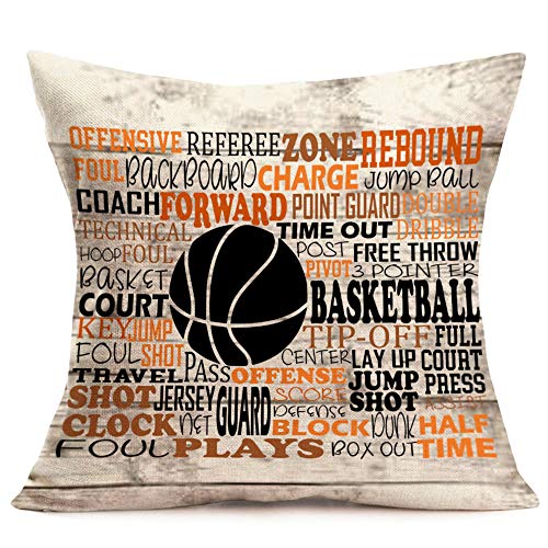 Image of Tlovudori Vintage Style America Popular Sport Basketball Throw Pillow Covers Rustic Farmhouse Black Spot Wood Quote Cotton Linen Pillowcase Home Sofa Chair Cushion Cover 18"x18"  (VB-Basketball)
