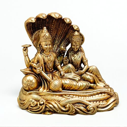 Estatua Vishnu Lakshmi en Sheshnag Acabado Latón 2 in
