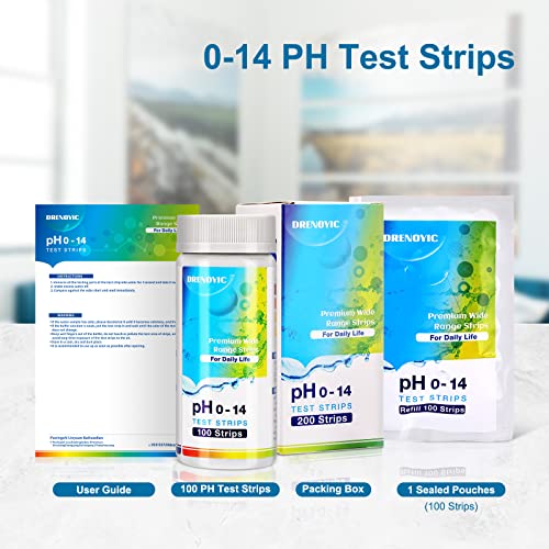 Drenoyic Ph Test Strips - 0 To 14 (200 Ct) Universal Acid Alkaline Litmus Paper Testing Strips For Water, Urine And Saliva, Soap, Soil, Diet Ph Monitoring, And So On #TOP5