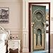 Door Wallpaper 30.31 × 78.74 Inch Moroccan Arch Pattern with Geometric Mosaic Design Decorative Door Mural Vintage Style Sticker for Living Room Bedroom Office Home