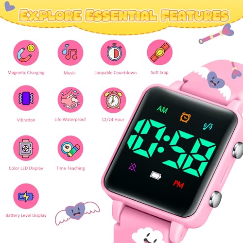 Potty Training Watch for Toddlers, Upgrade Magnetic Charging Potty Reminder with Music/Vibration/Colorful Lights Countdown, Cute Pattern Silicone Strap, Waterproof Kids Digital Watch, Gift for Kids4