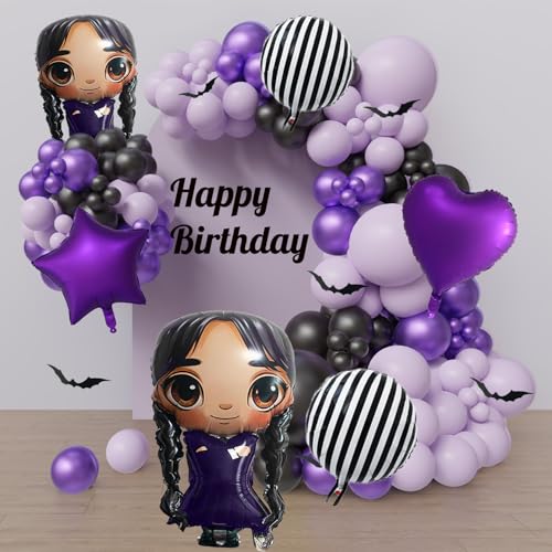 Image of 2Pcs 31 inch Gothic Cartoon Girl & Mixed Gothic Foil Balloons Set Purple Balloons for Mysterious Character theme Party, Birthday, Halloween, and Costume Parties
