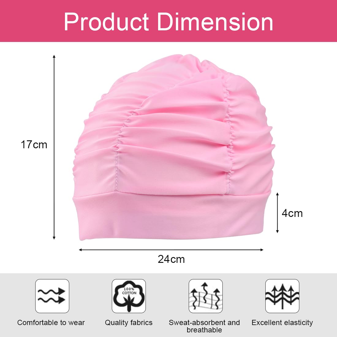 3 Cuffie Da Nuoto In Nylon Per Donne - Elastiche E Morbide, Adatte A Capelli Lunghi E Ricci, Stampi Plissettati Cuore, Stella E Pois - Non Impermeabili, Ideali Per Acquagym E Piscina - 5