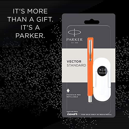 Image of Parker Vector Spark Black Special Edition Roller Ball Pen Gift Set - with Round Key Chain Fountain Pen Chrome Trim Fine Nib (Orange)