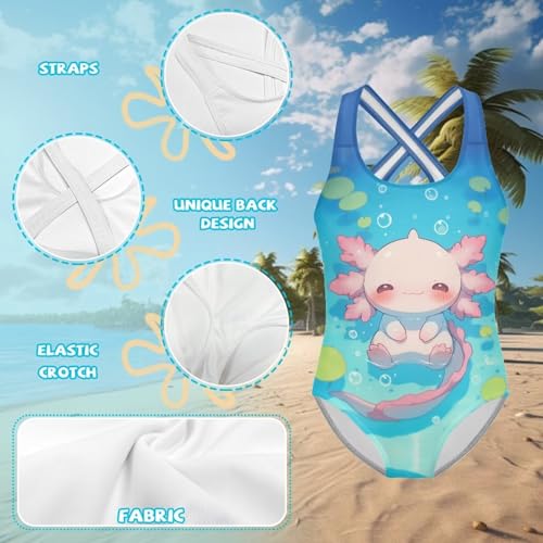 Image of Girls One Piece Swimsuits Teens Sleeveless Back Cross Strap Bathing Suit Kids Quick Dry Cute Beach Swimwear(5-14)
