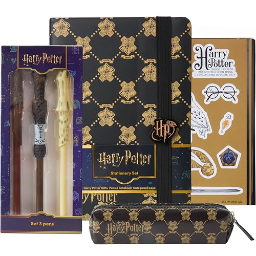 Get Trend Harry Potter Set papelaria menina adolescente livre com estojo canetas bonitos autocolantes Kawaii material escolar presentes para ela (Black Harry Potter)
