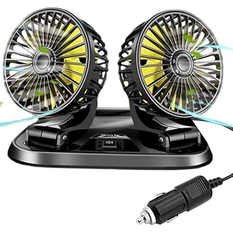 IETELEAF 12V Car Fan, 360 Degree Rotation, 2 Speed Adjustable, 5 Inch Portable Auto Cooling Fan Double Head for SUV RV Vehicles Boat Golf (HX-T303) Cover