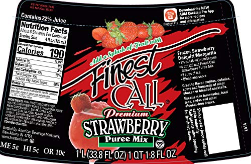 Finest Call Premium Strawberry Puree Drink Mix, 1 Liter Bottle (33.8 Fl Oz), Individually Boxed
