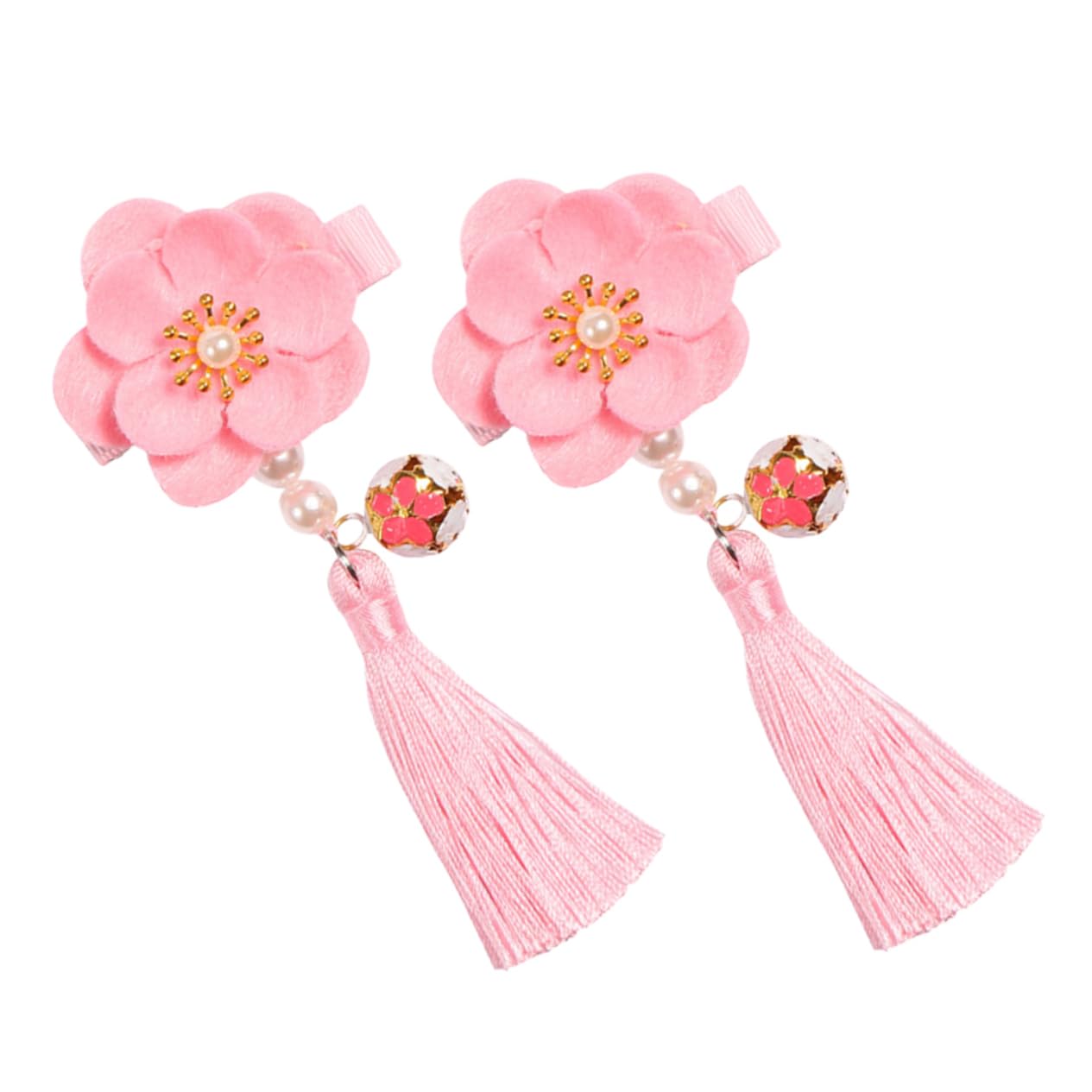 VICASKY 1Pair Flower Tassel Barrette Hair Grip for Chinese Hair Clip with Decorative Faux Flowers for Easy Styling and Special Occasions