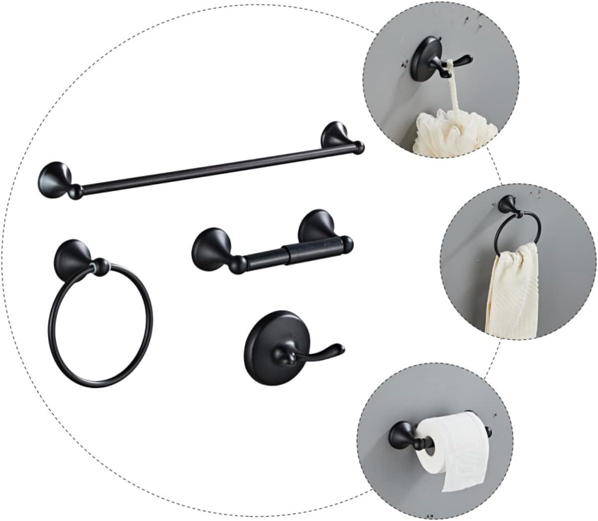 NUOBESTY 1Set Black Stainless Steel Bathroom Towel Rack Set Durable Towel Ring Hook for Efficient Storage Contemporary Design for Bathroom Kitchen More