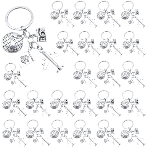 Image of iMagitek 25 Pack Travel Adventure Airplane Keychains Earth Camera Journey Aircraft Keyrings Gift For Traveler