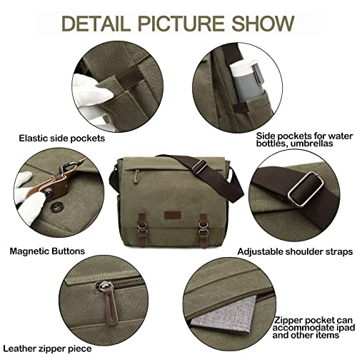 Sunborls Messenger Bag Mens Retro Satchel 15.6Inch Military Green Canvas Laptop Bags Adjustable Shoulder Strap Applicable To, Working People, Business Trips, College Students, Travel #TOP2