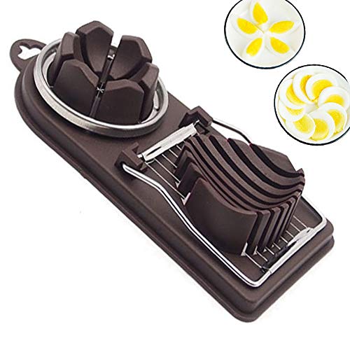 Egg Slicer,Fruits Slicer Cutter Wedger-2 in 1 Stainless Steel Cutting Wires-Durable Use Multi Purpose Slicer-Creative Kitchen Cooking Essential Equipment (Brown)