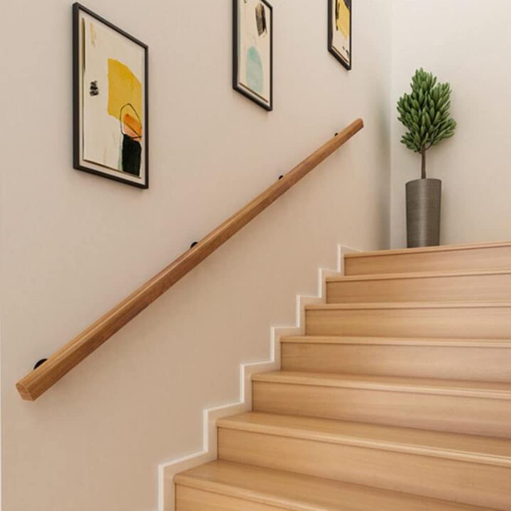 Pasamanos de Madera de 30~600 cm para Escaleras Interiores, Varilla de Soporte para Ancianos con Soportes de Acero Inoxidable, decoración de Pasillos (Size : 100cm/3.3ft)