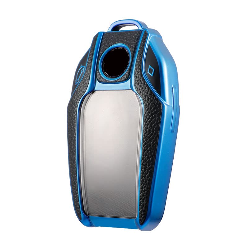 Premium Soft TPU Leather Pattern Key Cover Compatible with New Display Smart Key (Blue Black)