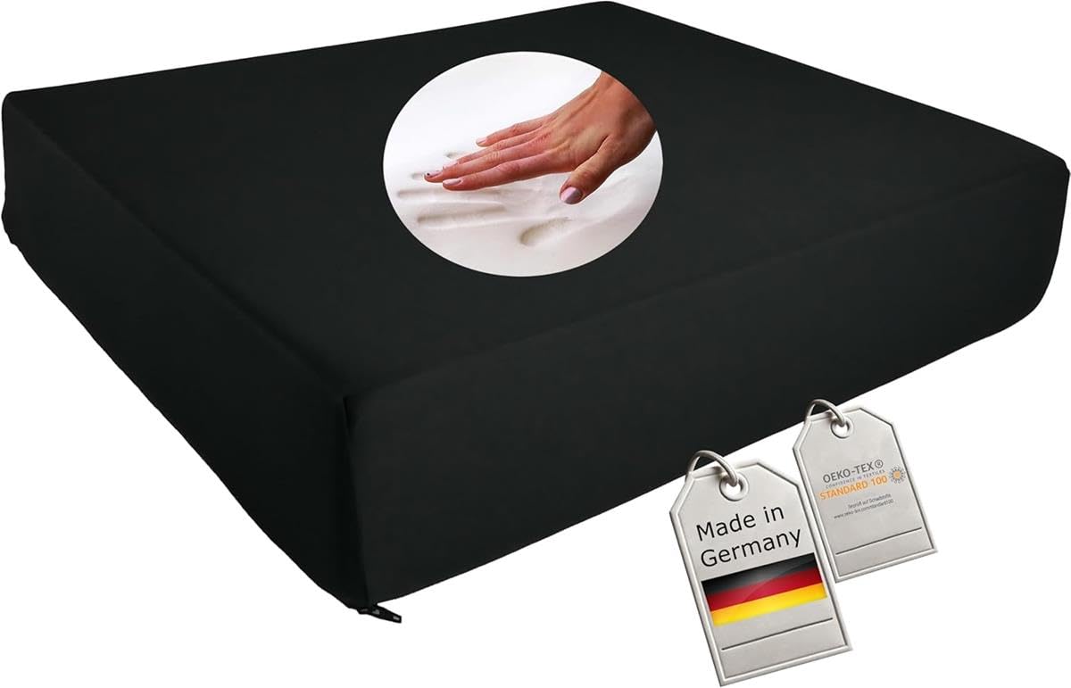 Orthopädisches Anti Dekubitus Gelschaum Sitzkissen 52x45x10 cm – Made in Germany | Ergonomisch & druckentlastend | RG85 (mittel)| Schwarzer Polyesterbezug, waschbar & rutschfest