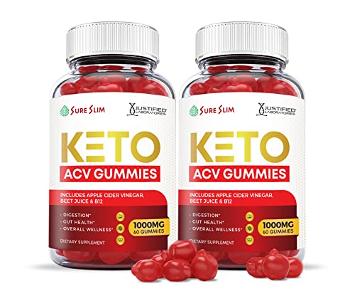 Justified Laboratories (2 Pack) Sure Slim Keto ACV Gummies 1000MG with Pomegranate Juice Beet Root B12 60 Gummys