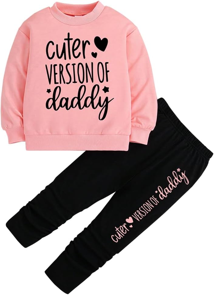 Toddler Sweatshirt Outfit-Letter Printed Crew Neck Girls Sweatshirt & Leggings-Kid Leggings 2 Piece Set(3-7 years)