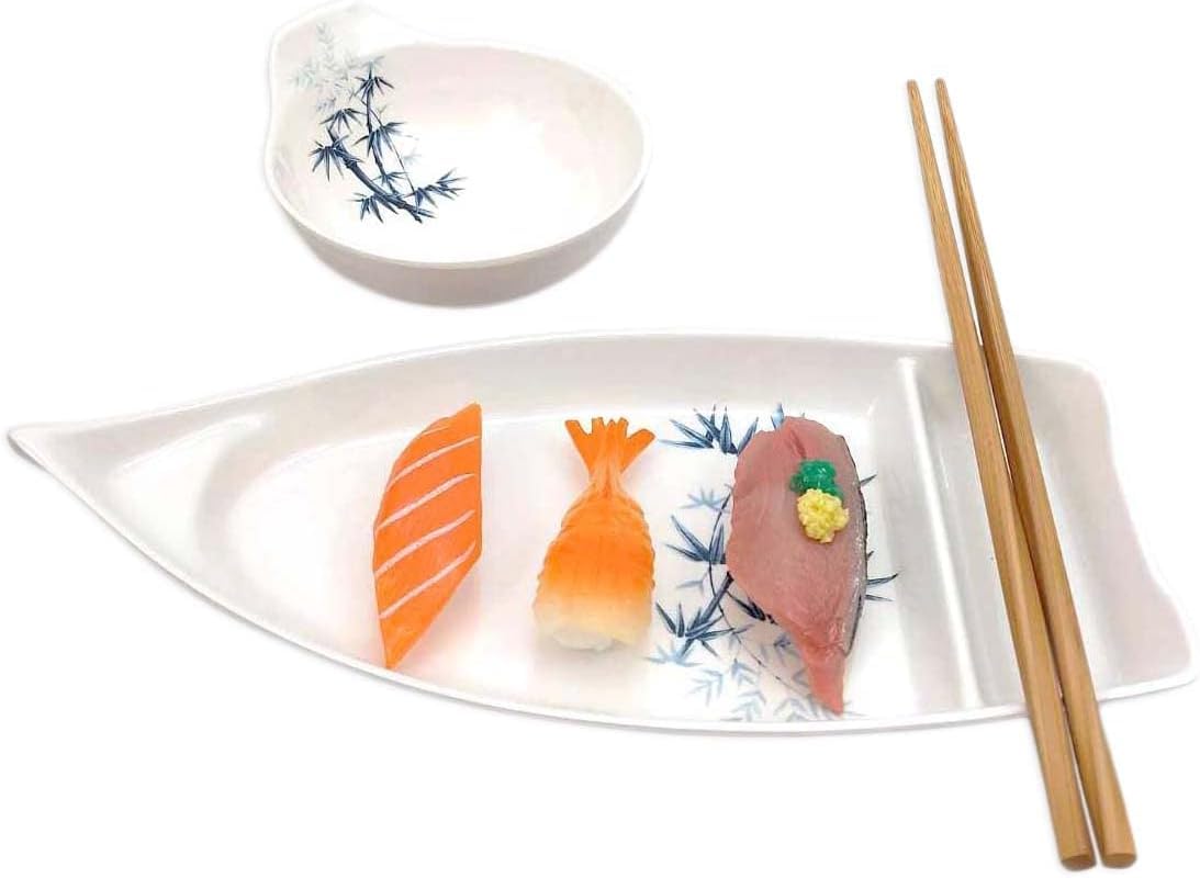 JapanBargain 2324 - Plato japonés para servir sashimi sushi, plato para aperitivos, platos de aperitivos y platos de salsa, 10 pulgadas, bambú blanco, paquete de 2