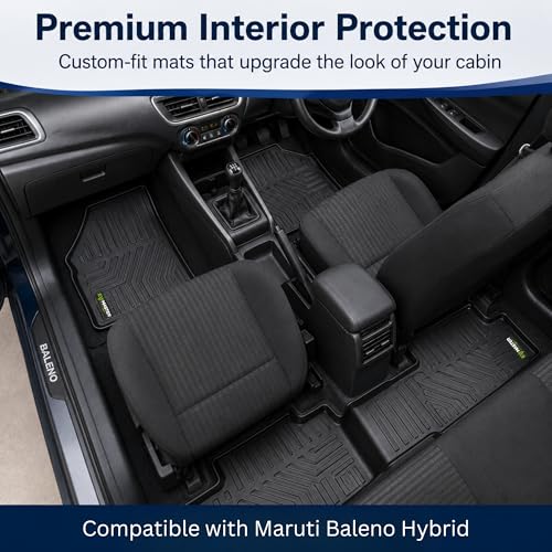 Image of EV MASTER Car Floor Mats for Maruti Baleno Hybrid (2026 Onwards) Complete Set | All Weather | Anti-Slip | Luxury Premium Car Mat | Full Coverage | Custom Fitted Car Foot Mats (5D Black)