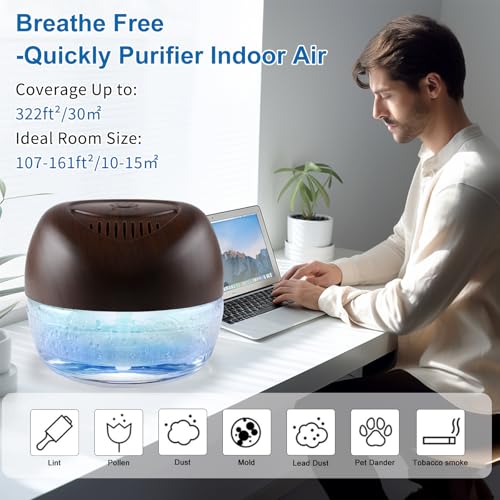 Image of Purifier Air Washer, Air Fresher Aroma Diffuser Odor for Smokers, Dust, Mold, Home and Pets, Air Cleaner with Night Light, Super Quiet and Safety (Brown)