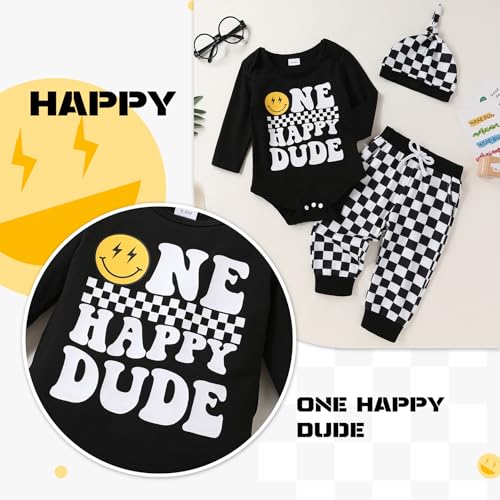 Baby Boy Clothes First Birthday Outfit Boy One Happy Dude Romper Pants Hat 3PC Set Newborn Infant Fall Outfits4